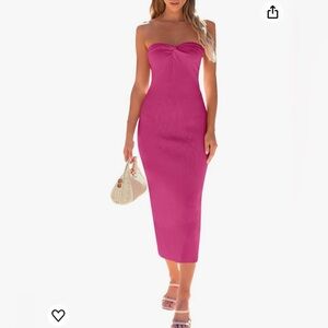 Pink Knitted Strapless Midi Dress